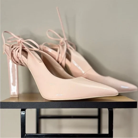 Call It Spring Blush Pink Patent Lace-Up 4” Triangle Block Heels – Size 7 EUC - Picture 8 of 15